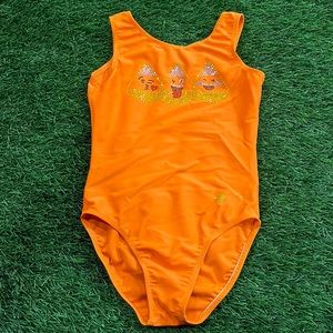 Girls' Orange Sequin Candy Corn leotard adult xsmall